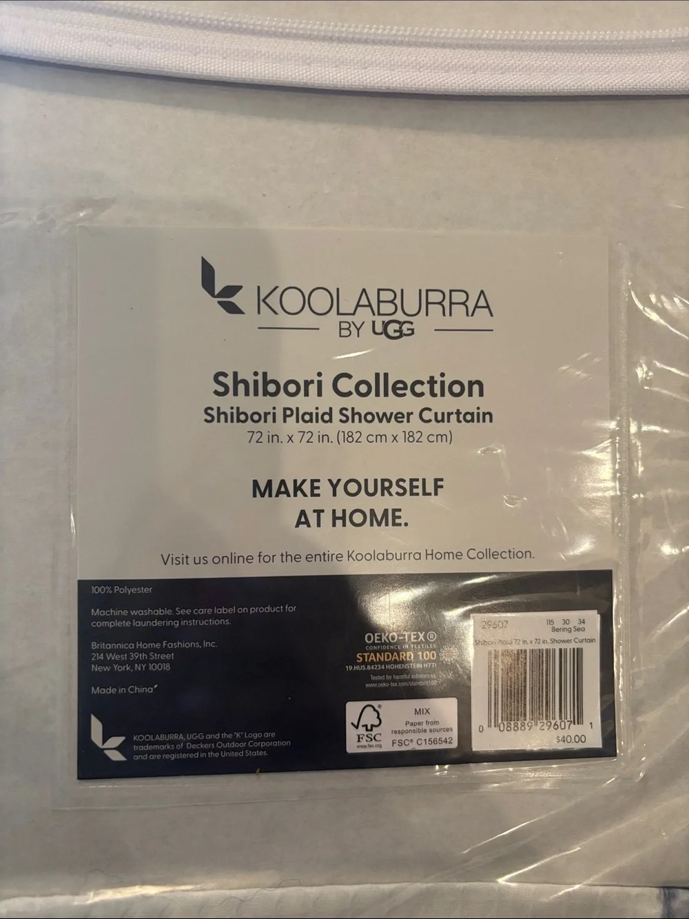Koolaburra Shibori Plaid Shower Curtain - White & Navy Blue